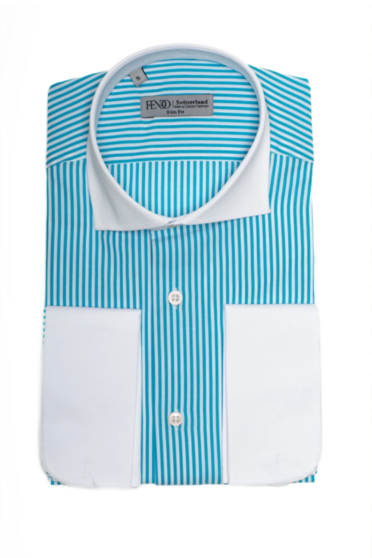 Türkisfarbenes Slim Fit Gestreiftes Hemd
