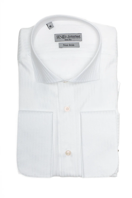 Weiß gestreiftes Slim Fit Baumwollhemd