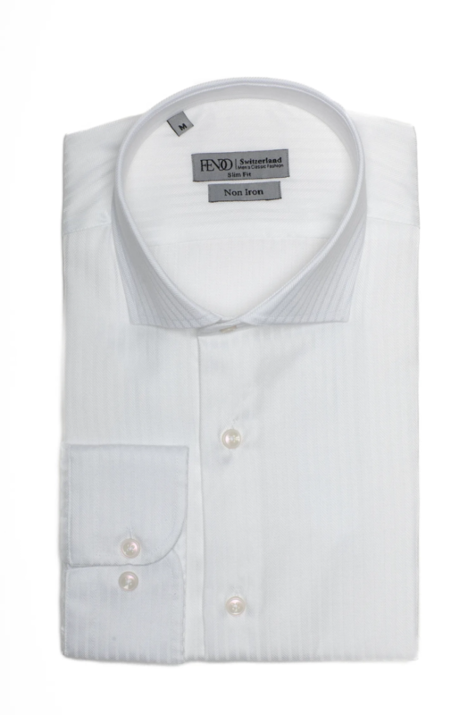 Weißes gestreiftes Slim Fit Baumwollhemd