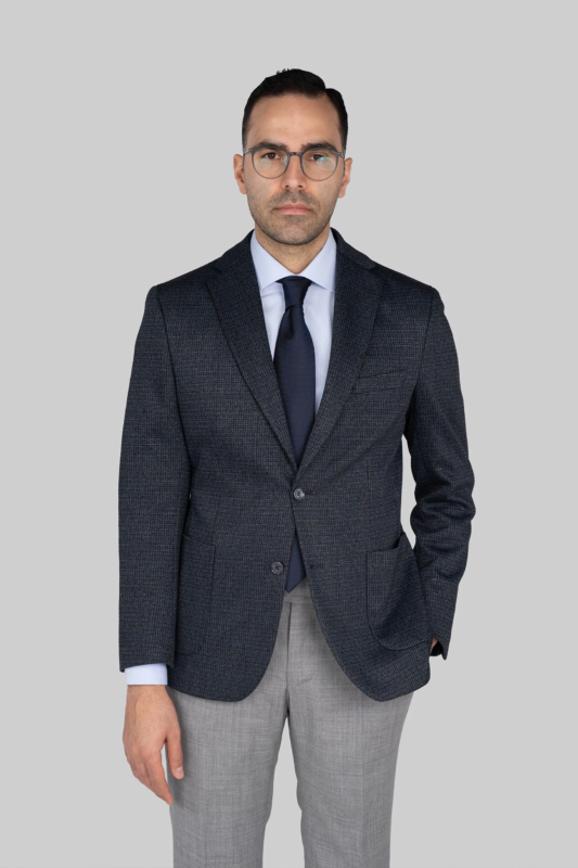 Blue single-breasted patterned blazer – made of wool
