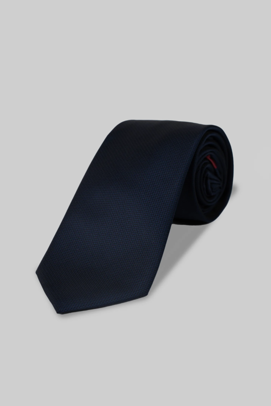 Dark Blue Textured Microfiber Tie and Pocket Square