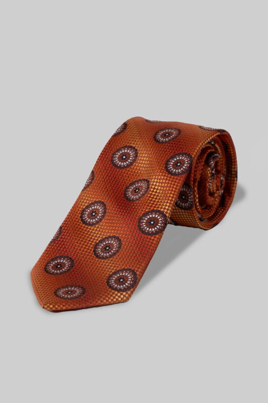 Orange Floral Pattern Microfiber Tie and Pocket Square