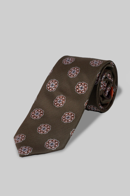 Brown Floral Microfiber Tie and Pocket Square