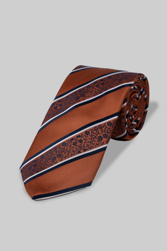 Orange Striped Microfiber Tie and Pocket Square