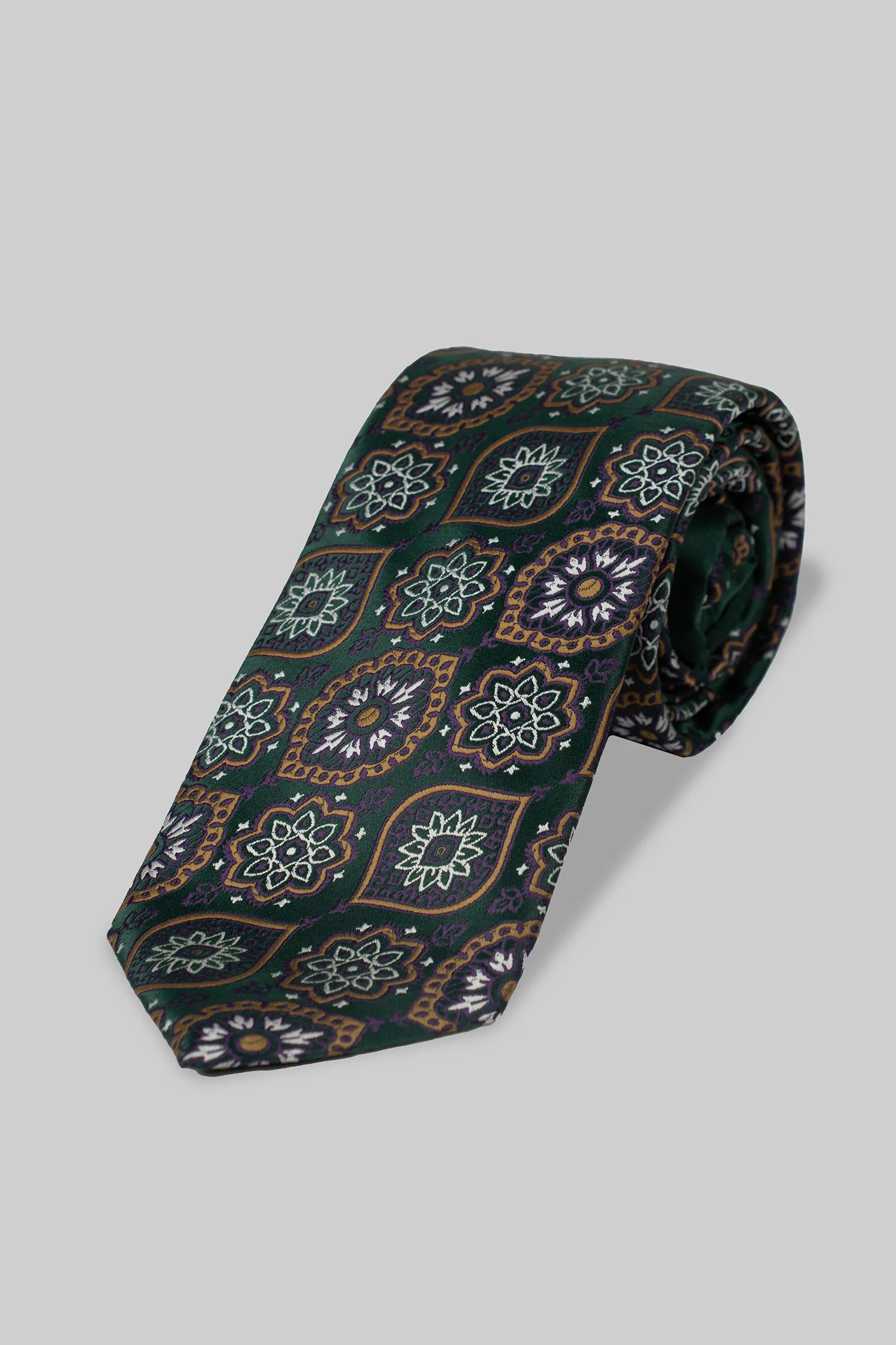 Green Floral Geometric Microfiber Tie and Pocket Square
