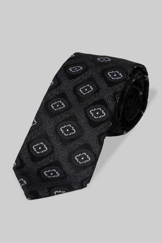 Schwarze Geometrische Muster Mikrofaser Krawatte und Einstecktuch