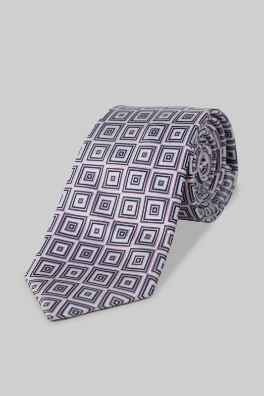 Gray Geometric Pattern Microfiber Tie and Pocket Square