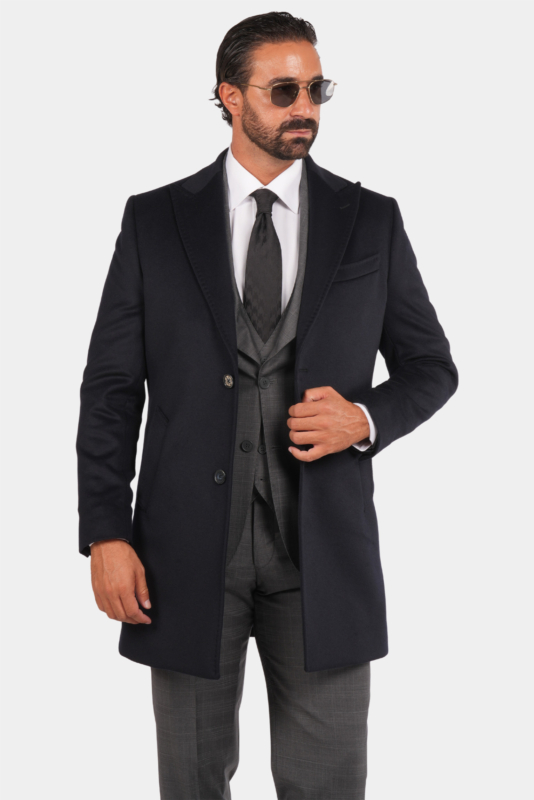 Dunkelblaue Italienische Wollmantel