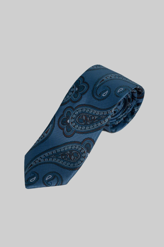 Dunkelblaue Krawatte und Einstecktuch mit Paisleymuster aus Mikrofaser