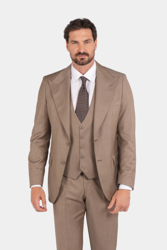 Cremefarbener Dreiteiliger Woll-Anzug mit Tailored Fit