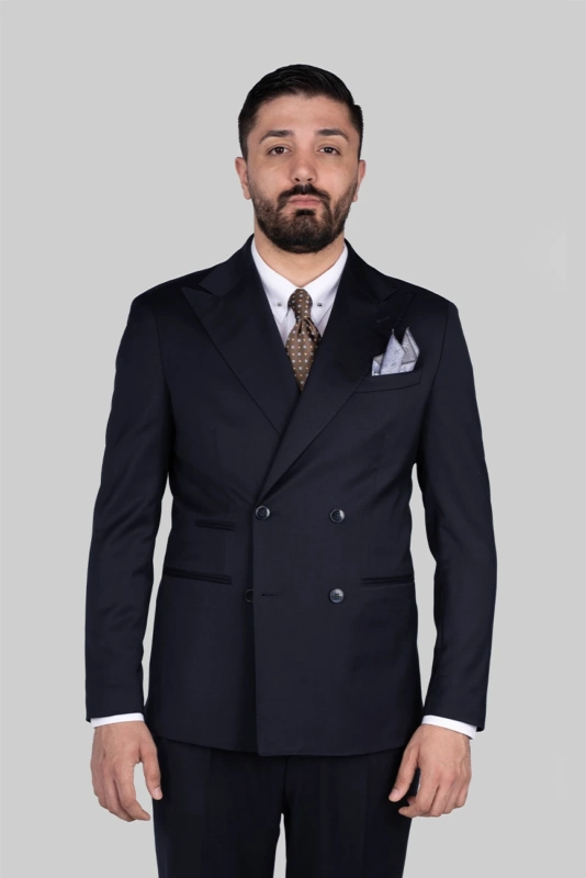 Dunkelblauer Doppelreiher-Anzug aus Wolle mit Tailored Fit