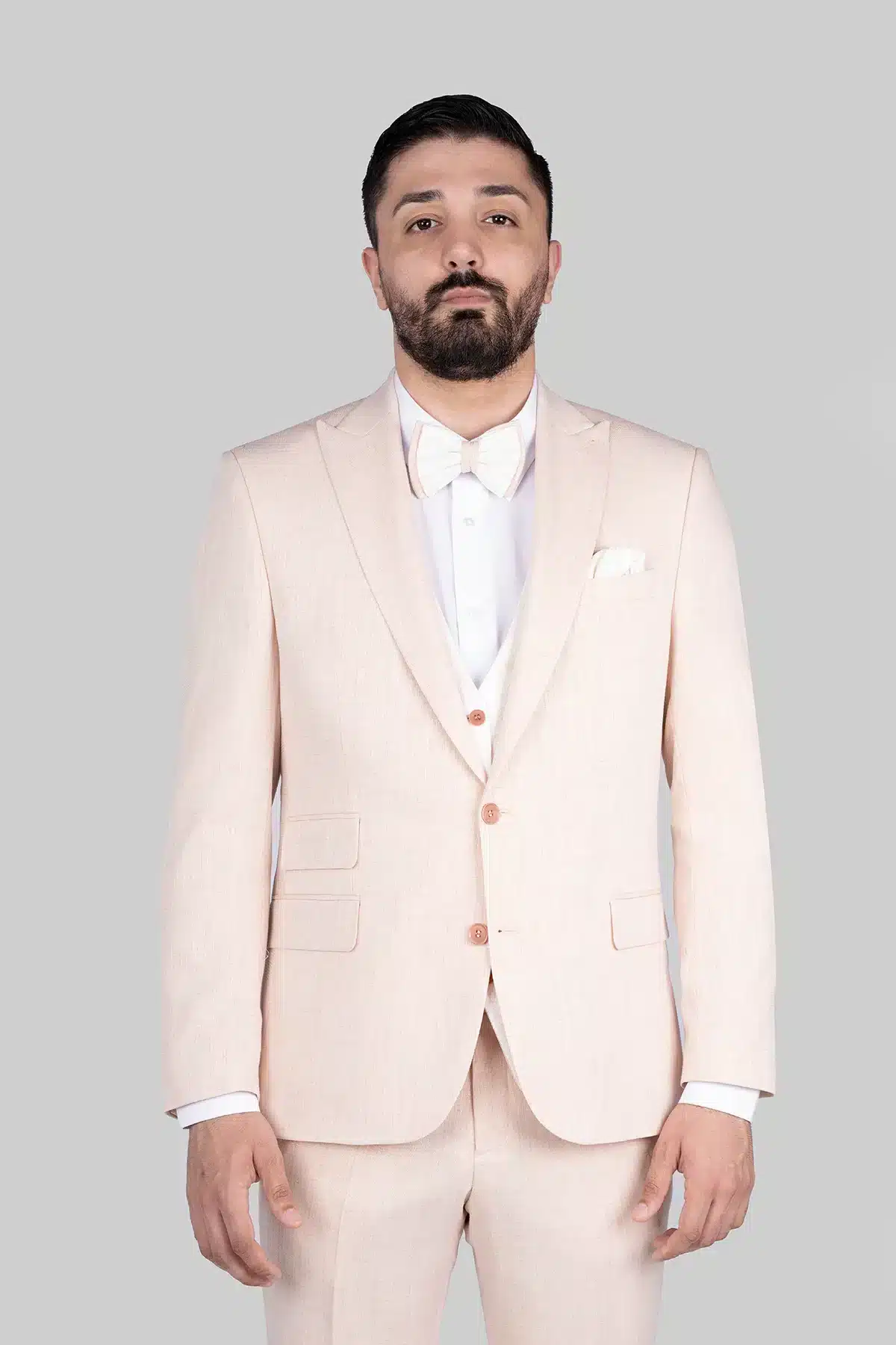 Light peach Tailored Fit Single-Breasted Microfiber Suit
