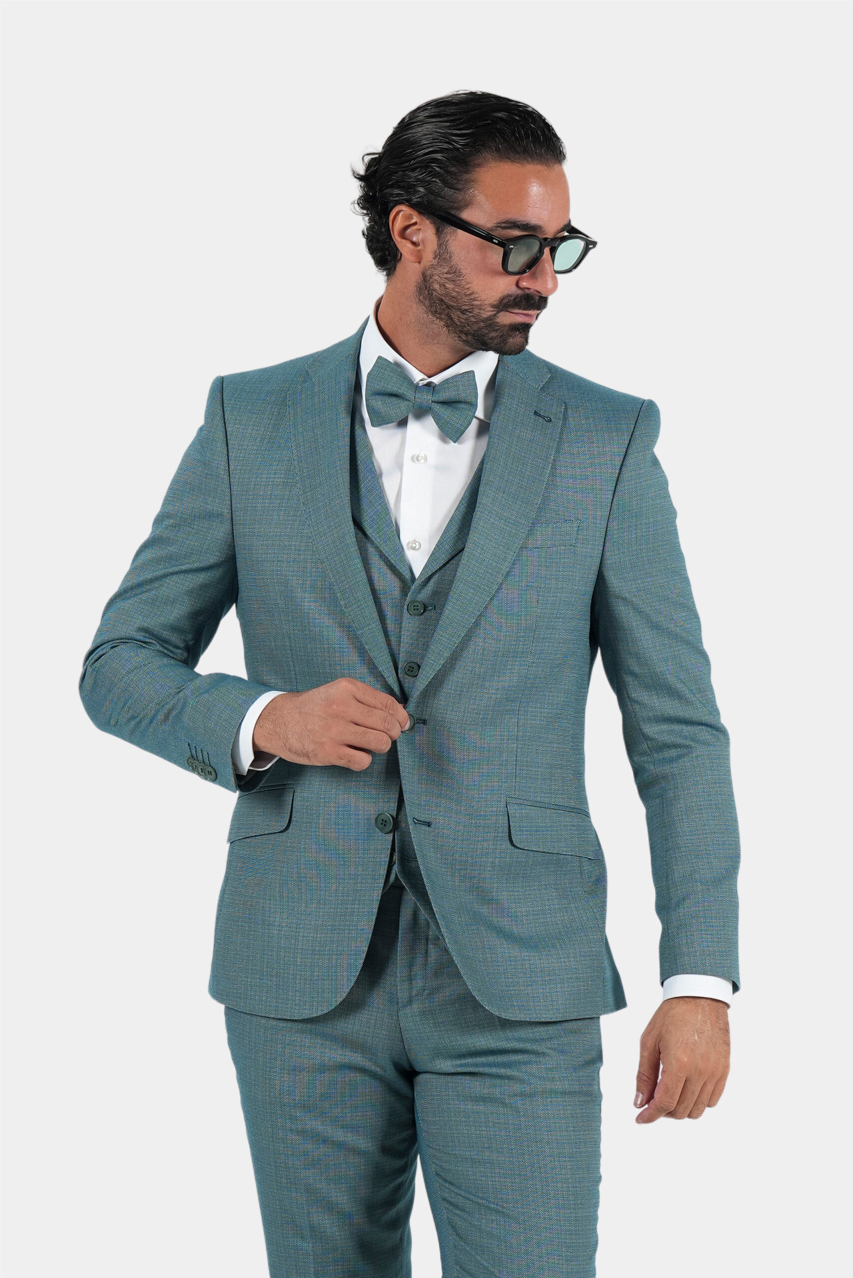 Türkis Modern Fit Einreiher Anzug