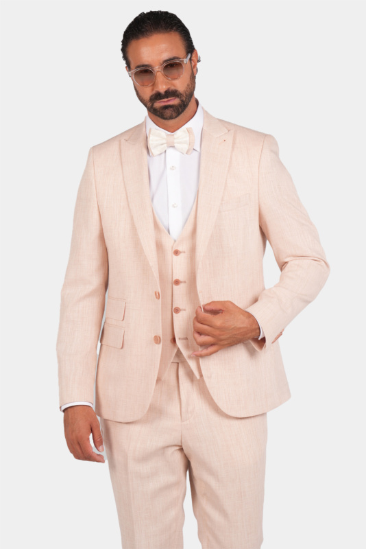 Hellpfirsichfarbener Einreiher-Dreiteiler aus Mikrofaser mit Tailored Fit