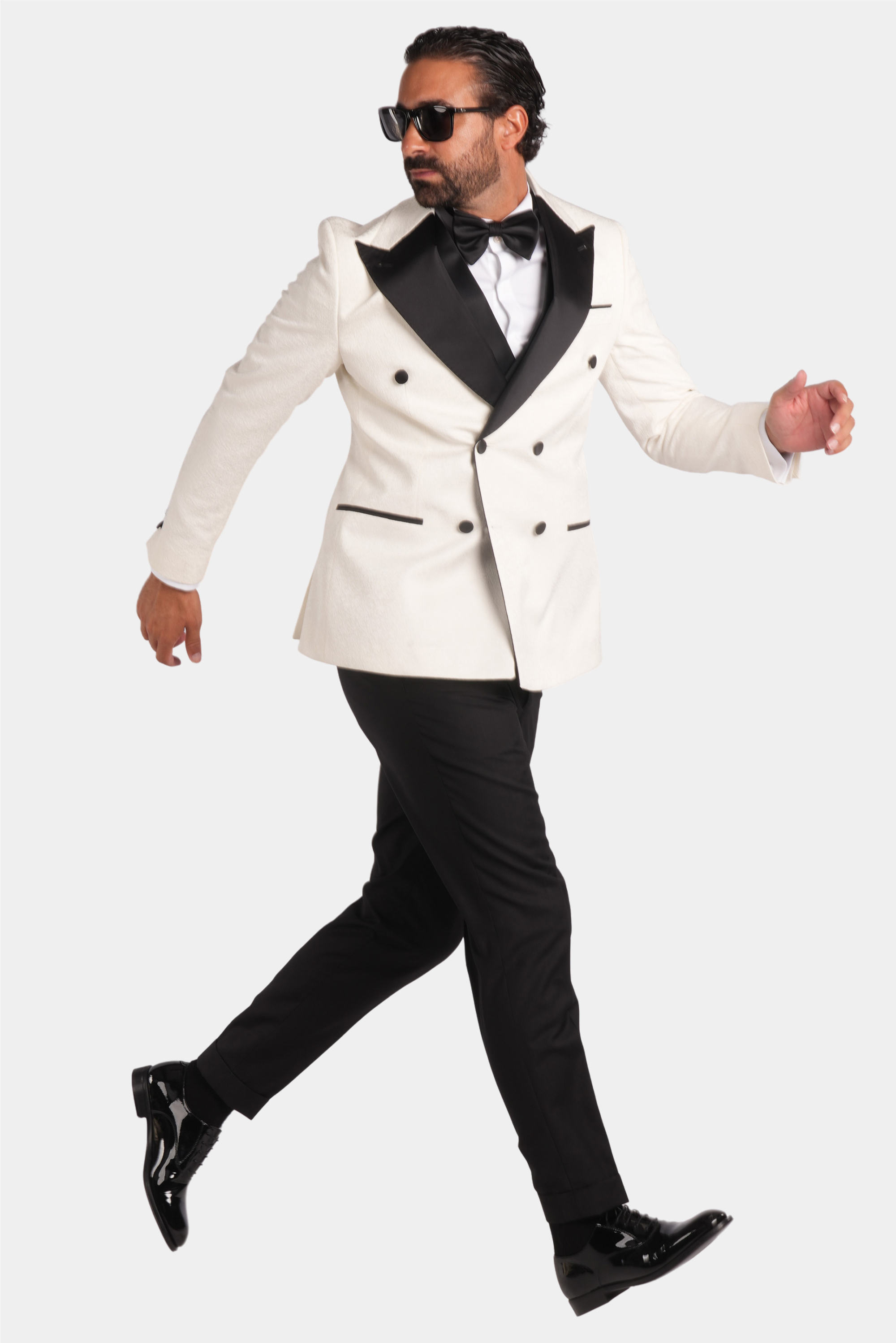 Weisser Slim Fit Zweireiher Smoking aus Wolle