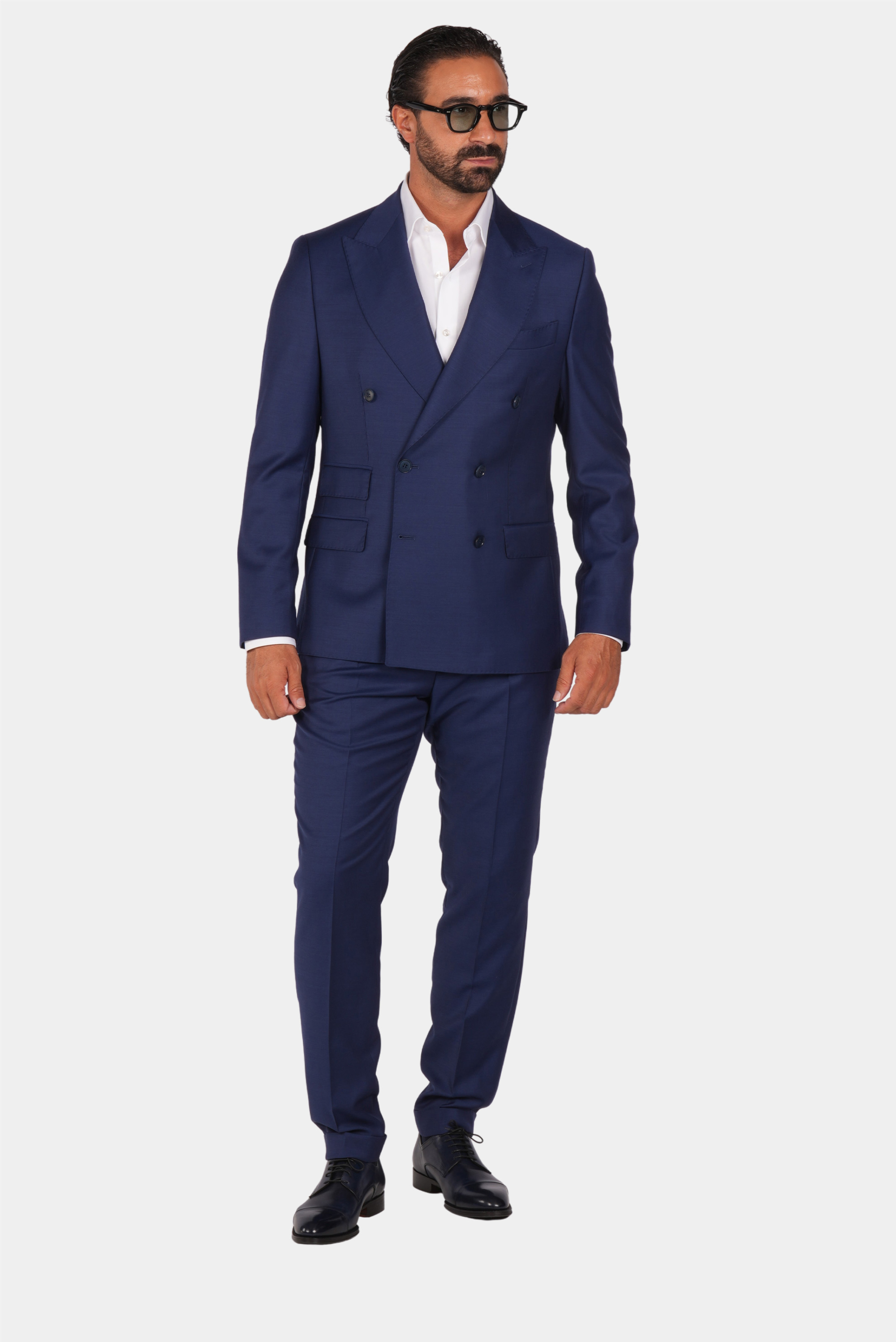 Blauer Slim Fit Zweireiher Anzug aus Wolle