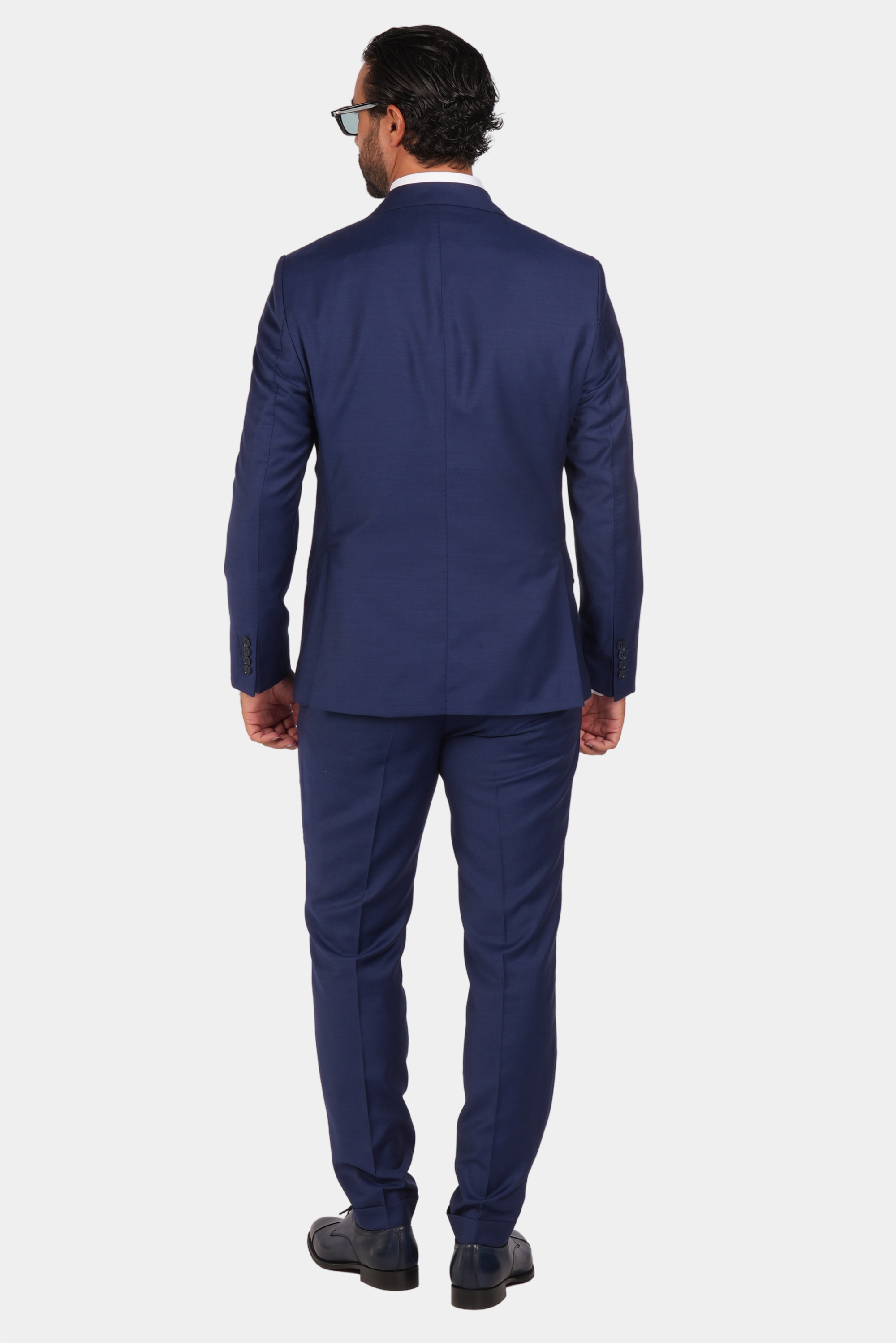 Blauer Slim Fit Zweireiher Anzug aus Wolle