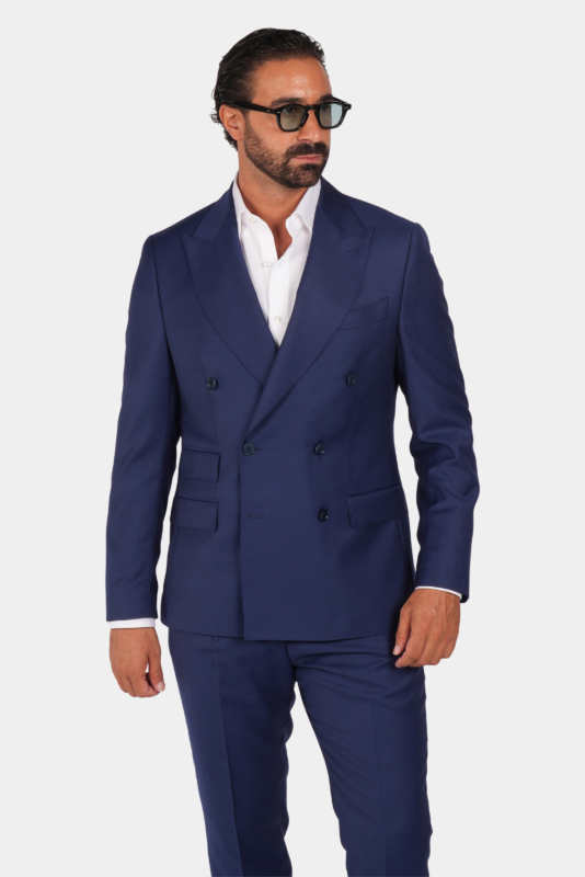 Blauer Slim Fit Zweireiher Anzug aus Wolle
