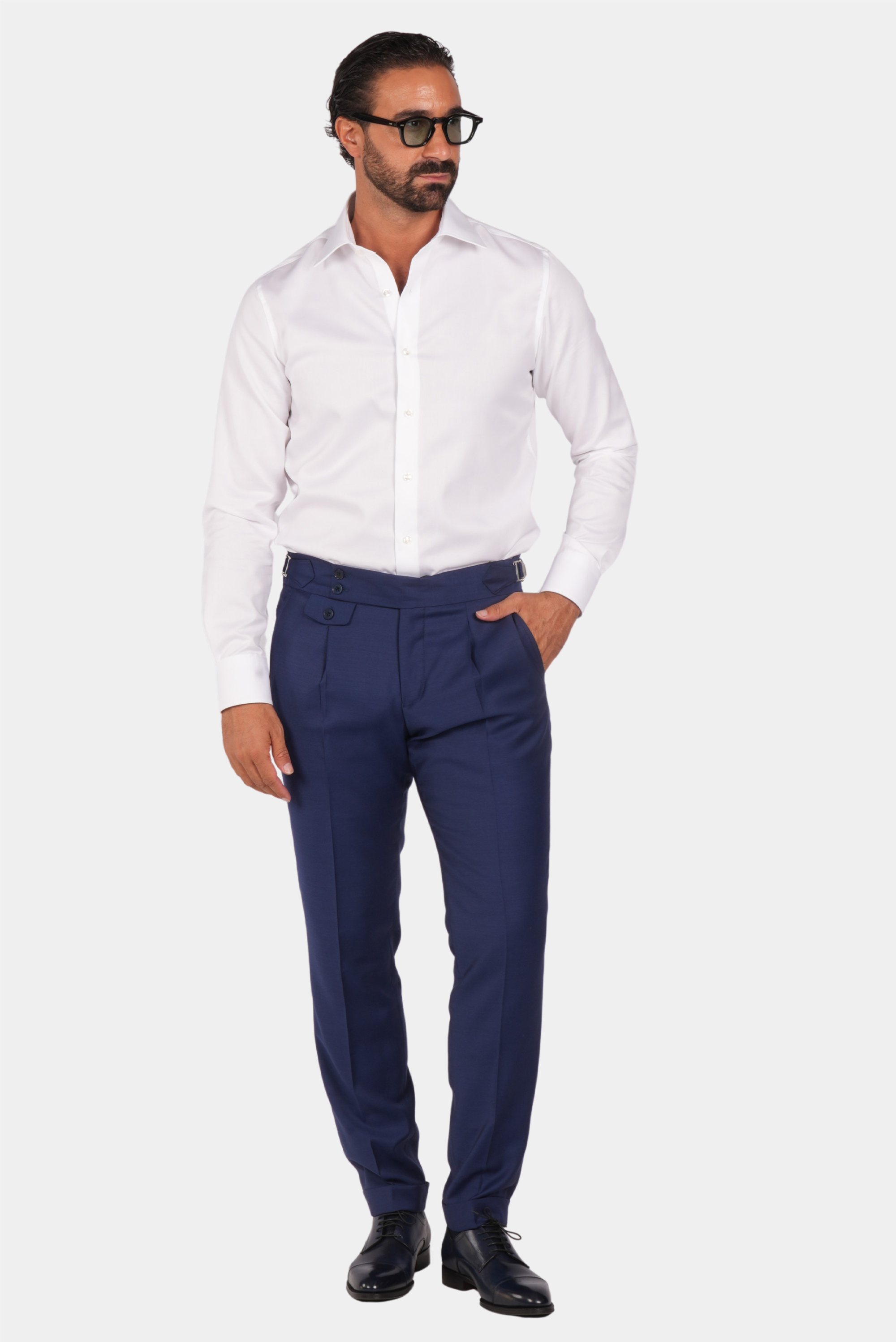 Blauer Slim Fit Zweireiher Anzug aus Wolle
