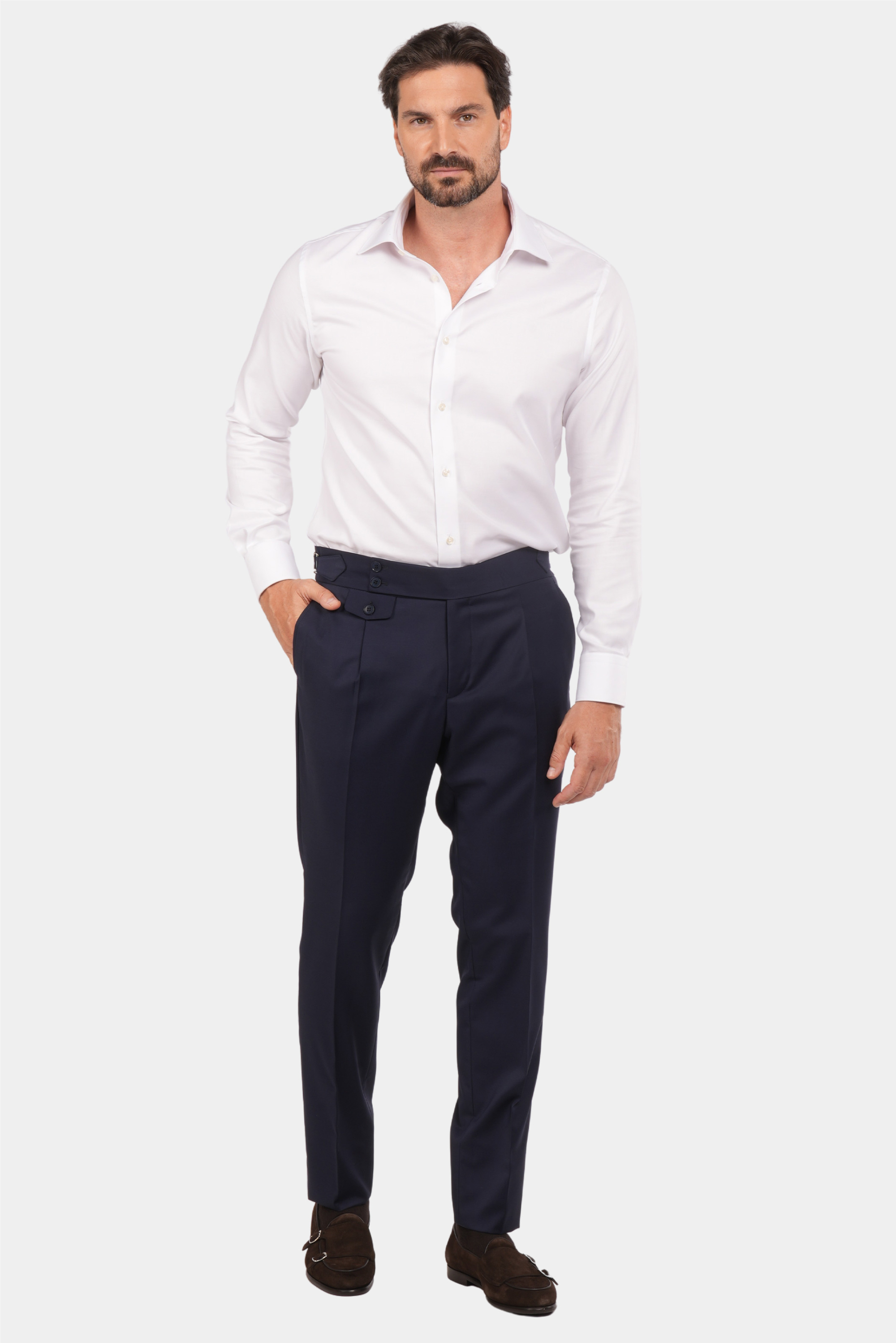 Marineblauer Slim Fit Einreiher Dreiteiliger Anzug aus Wolle
