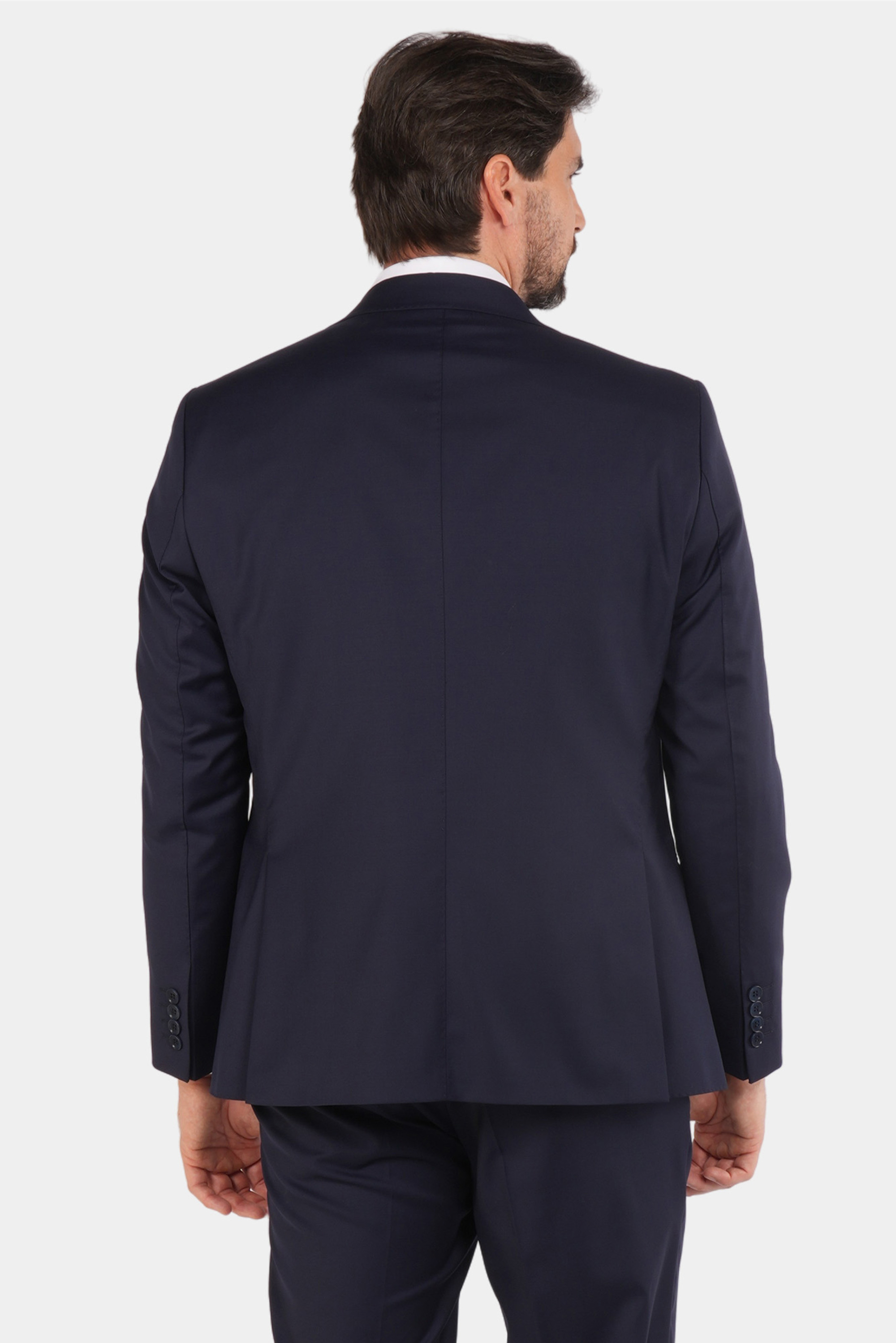 Marineblauer Slim Fit Einreiher Dreiteiliger Anzug aus Wolle