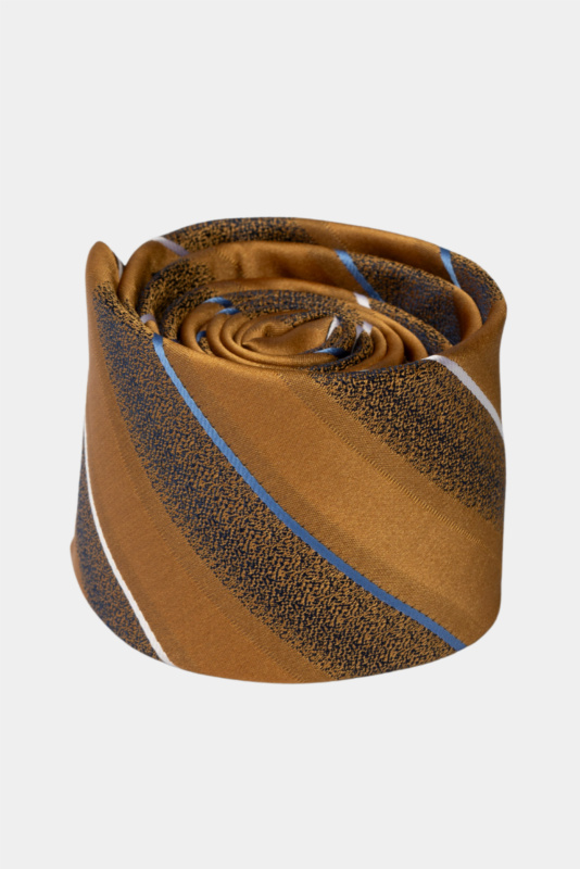 Gold Diagonal-Stripe Microfiber Tie