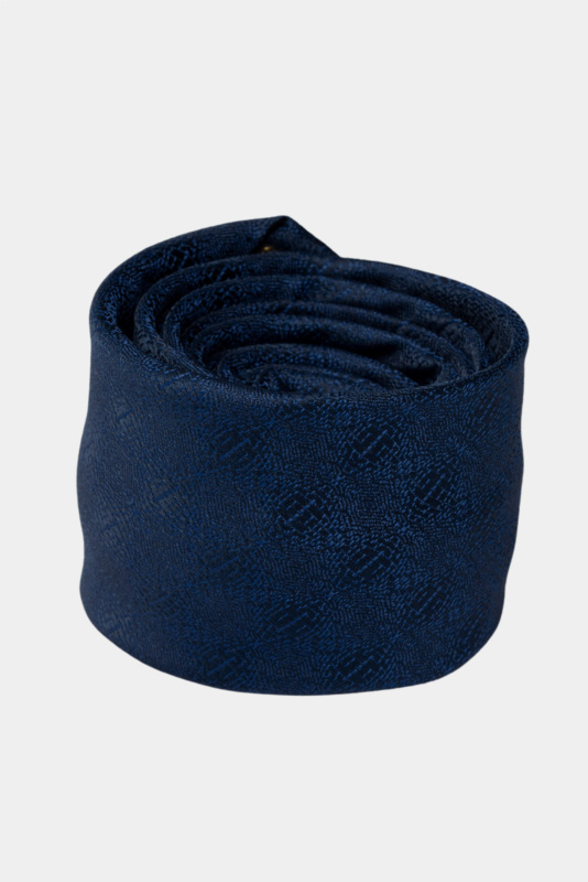 Dark Blue Geometric Microfiber Tie