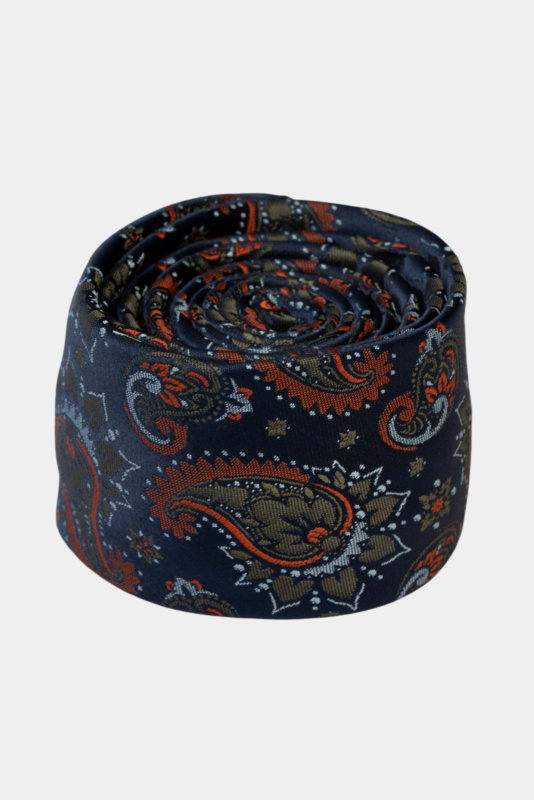 Dark Blue Paisley Microfiber Tie