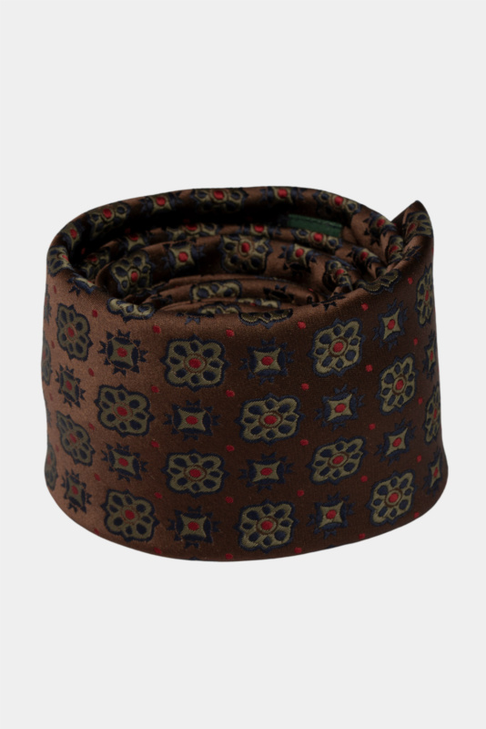 Brown Geometric Floral Microfiber Tie
