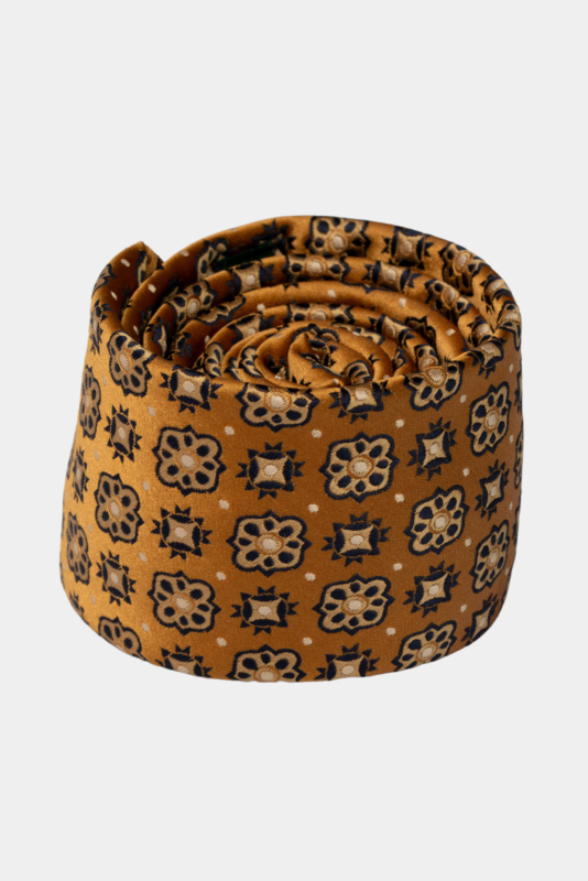 Gold Geometric Floral Microfiber Tie