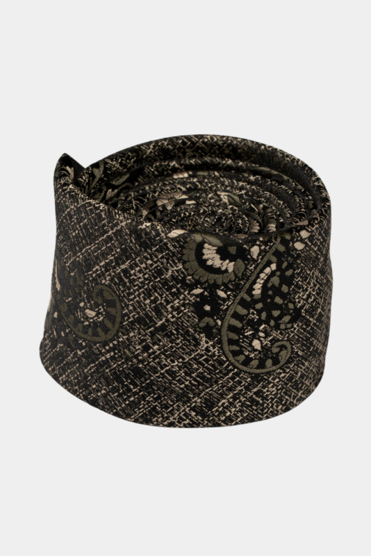Dark Green Paisley Textured Microfiber Tie