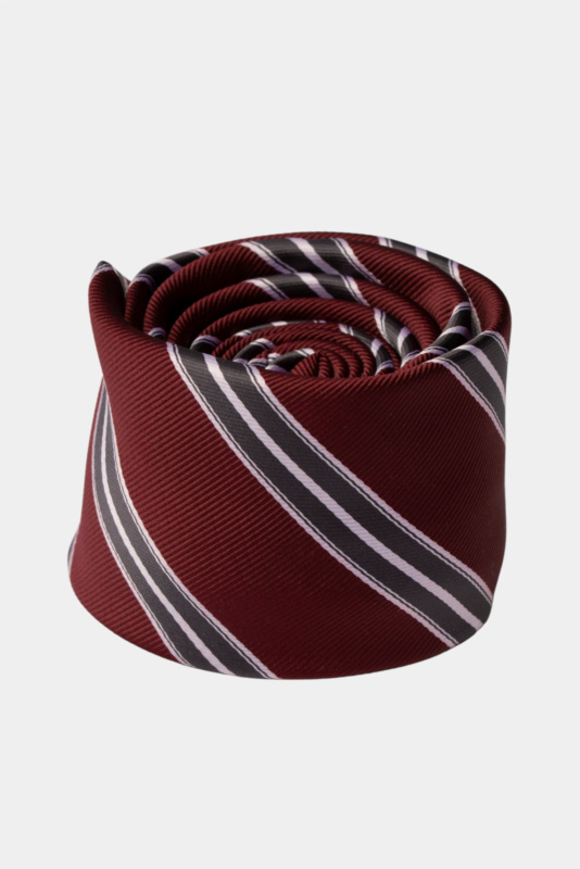 Bordofarbene Krawatte mit Streifenmuster aus Mikrofaser