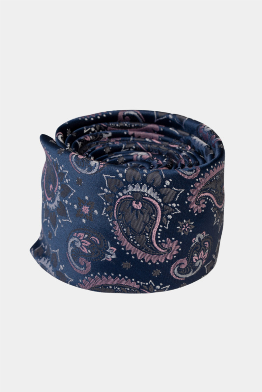 Marineblaue Krawatte mit Paisley-Muster aus Mikrofaser