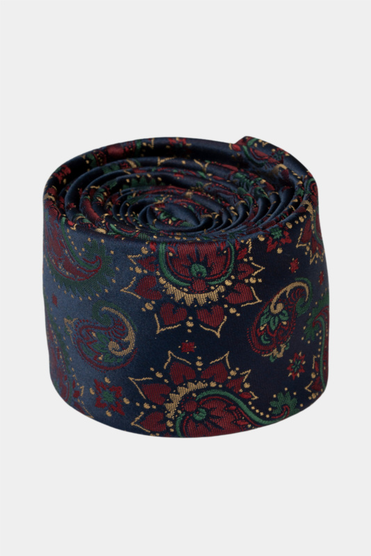 Navy Blue Paisley Microfiber Tie