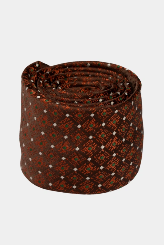 Brown Geometric Microfiber Tie