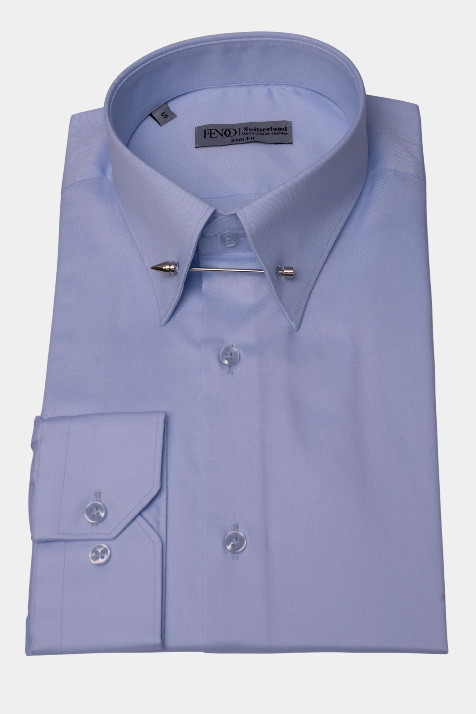 Hellblaues Baumwollhemd mit Pin-Kragen