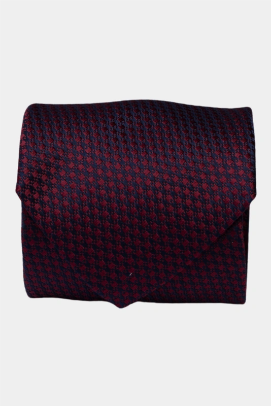 Bordo Mikrofaser-Krawatte mit Mikro-Hahnentrittmuster