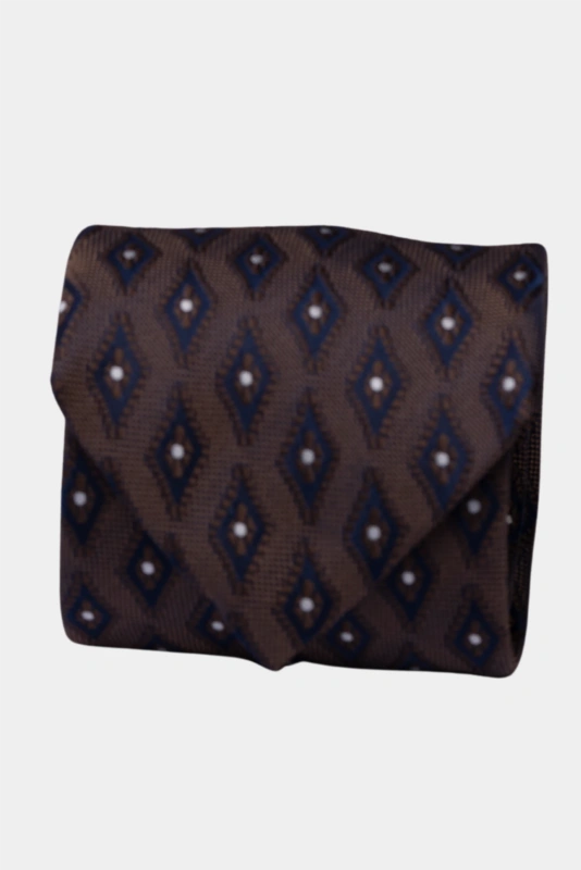 Brown Diamond Pattern Microfiber Tie
