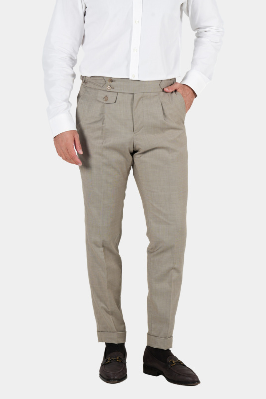 Beigefarbene Hose aus italienischer Wolle Tailored Fit