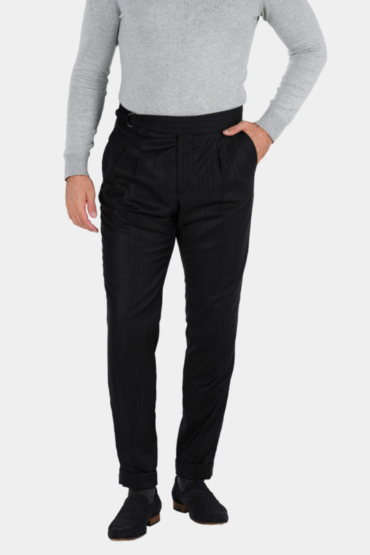 Schwarze Nadelstreifenhose aus italienischer Wolle Tailored Fit