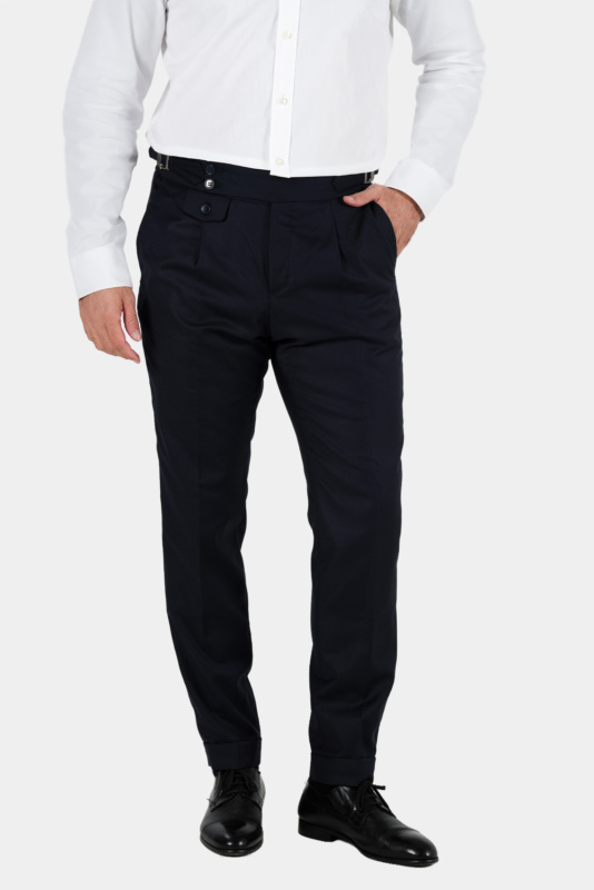 Dunkelblaue Hose aus italienischer Wolle Tailored Fit