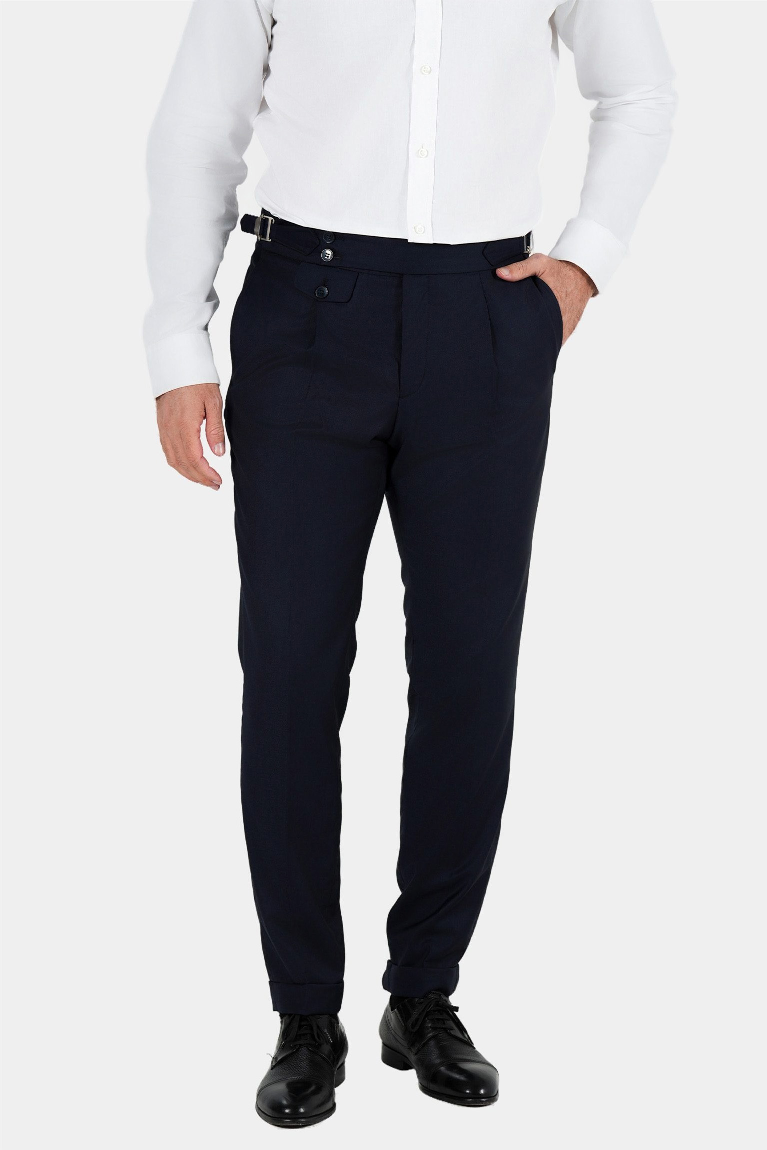 Tailored-fit navy trousers made from Italian wool